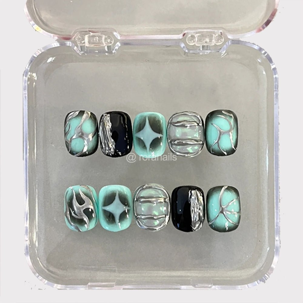 black green silver edge - roranails