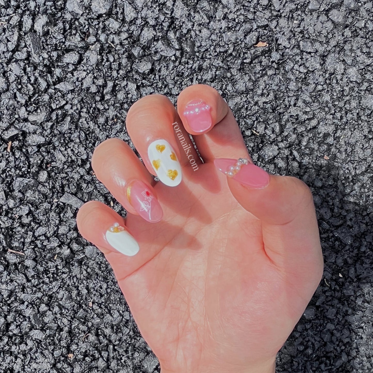Cute painting short nail - beaded - roranails