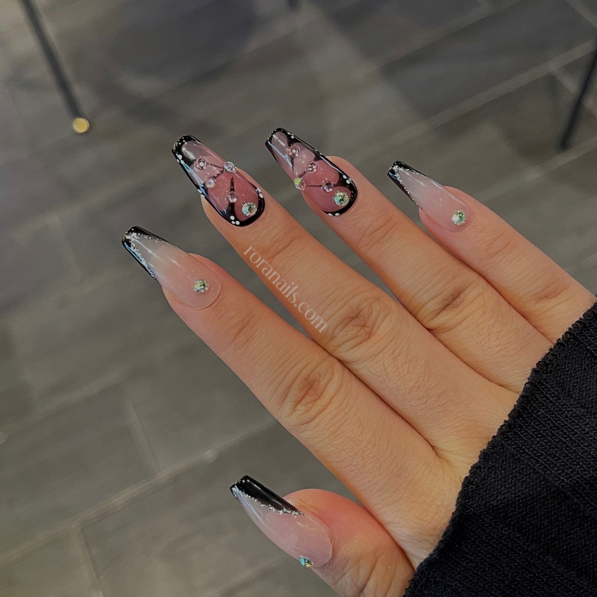 Pink and black cool-dark style butterfly - roranails