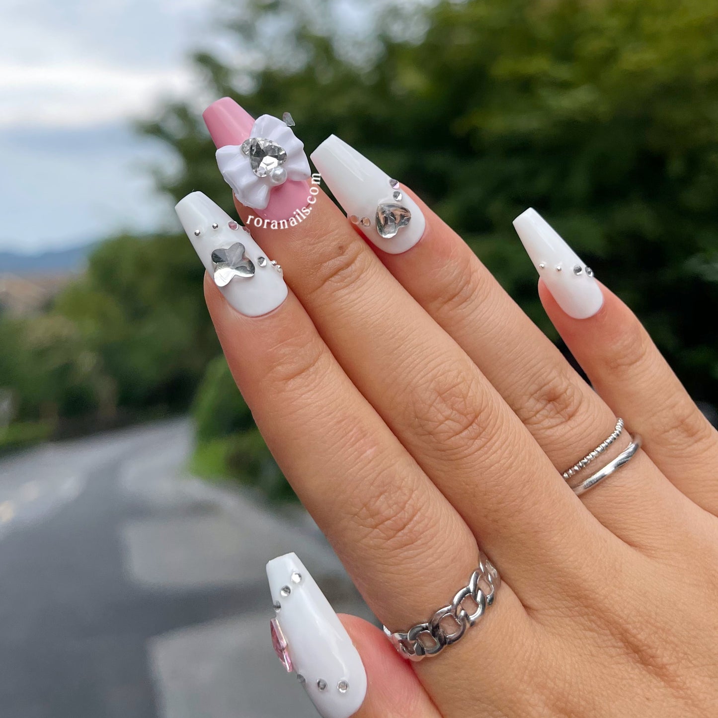Pink and White Milky Way Star Shiny Girl - roranails
