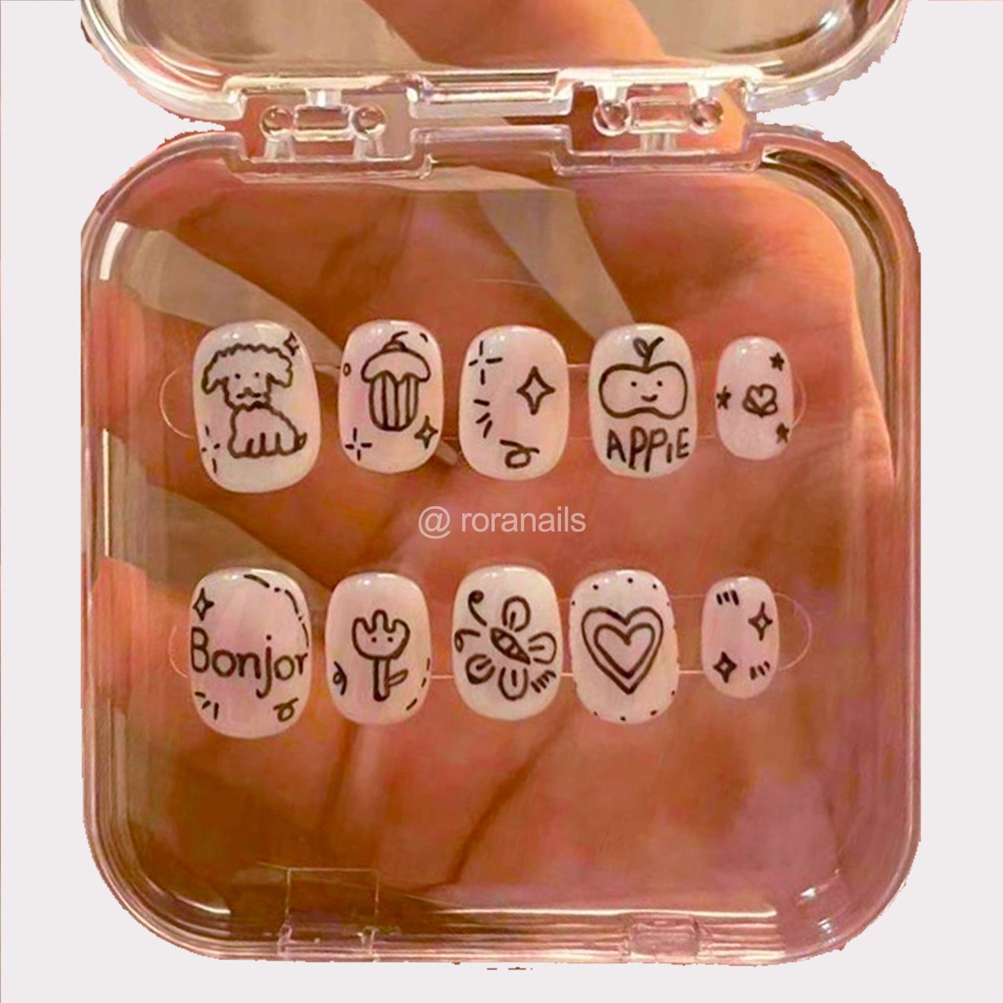 Puppy Paradise (hand painted blusher style - roranails