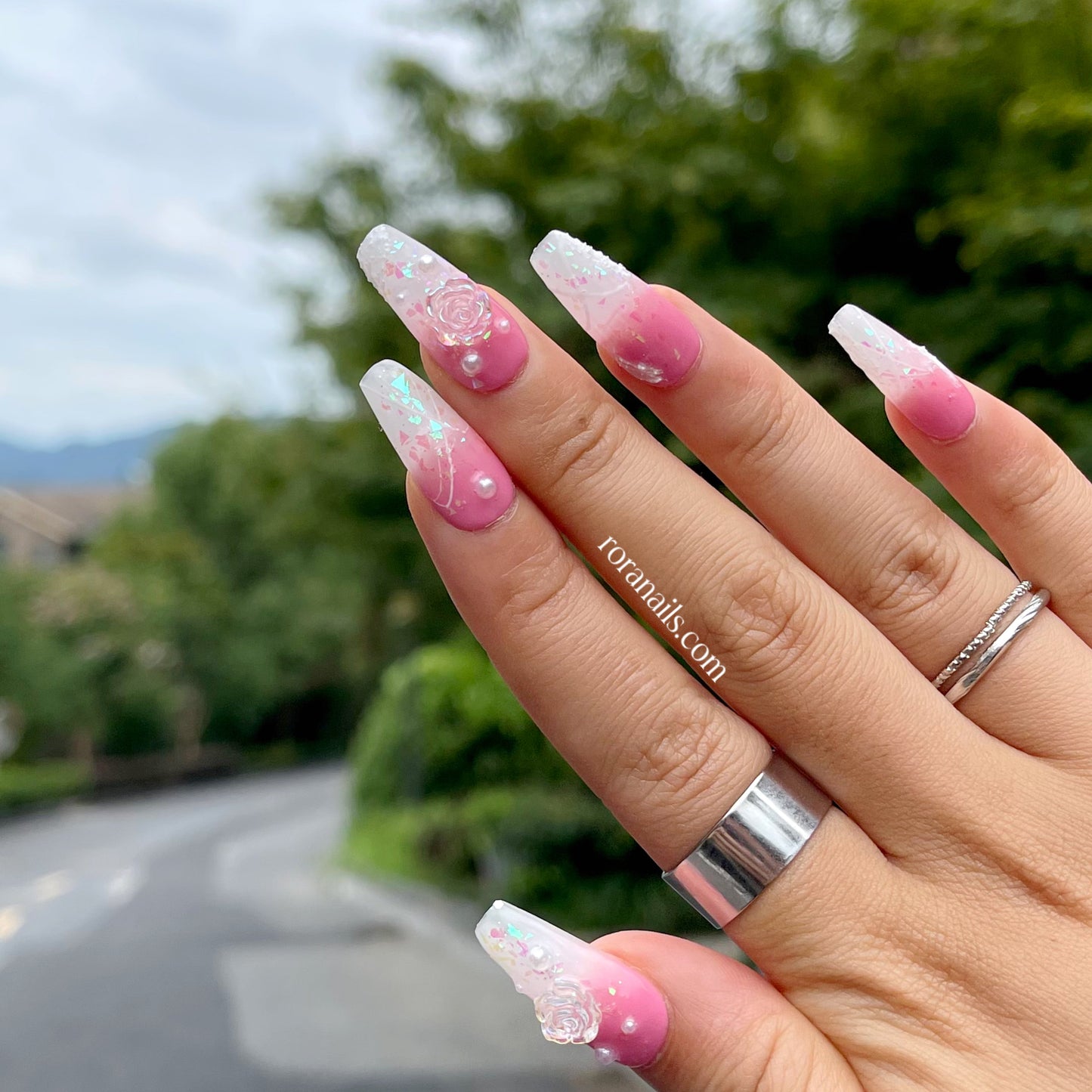 Red Camellia French Long Nails - roranails