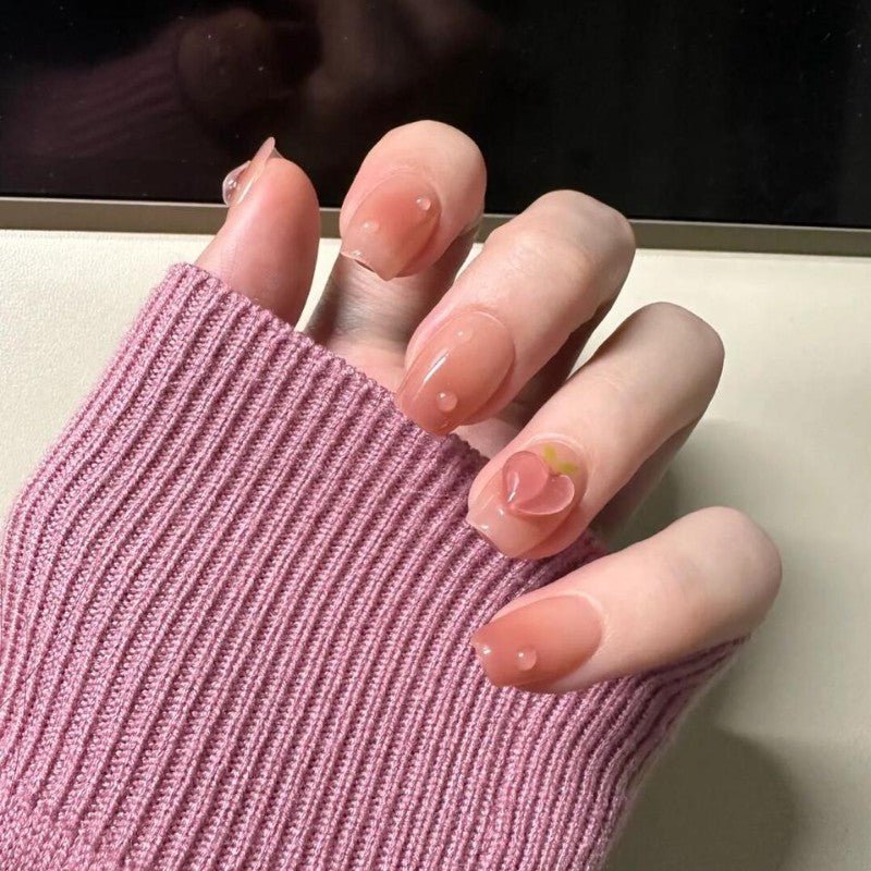 Summer Peach Pink Lady Short Cute Nail Art - roranails