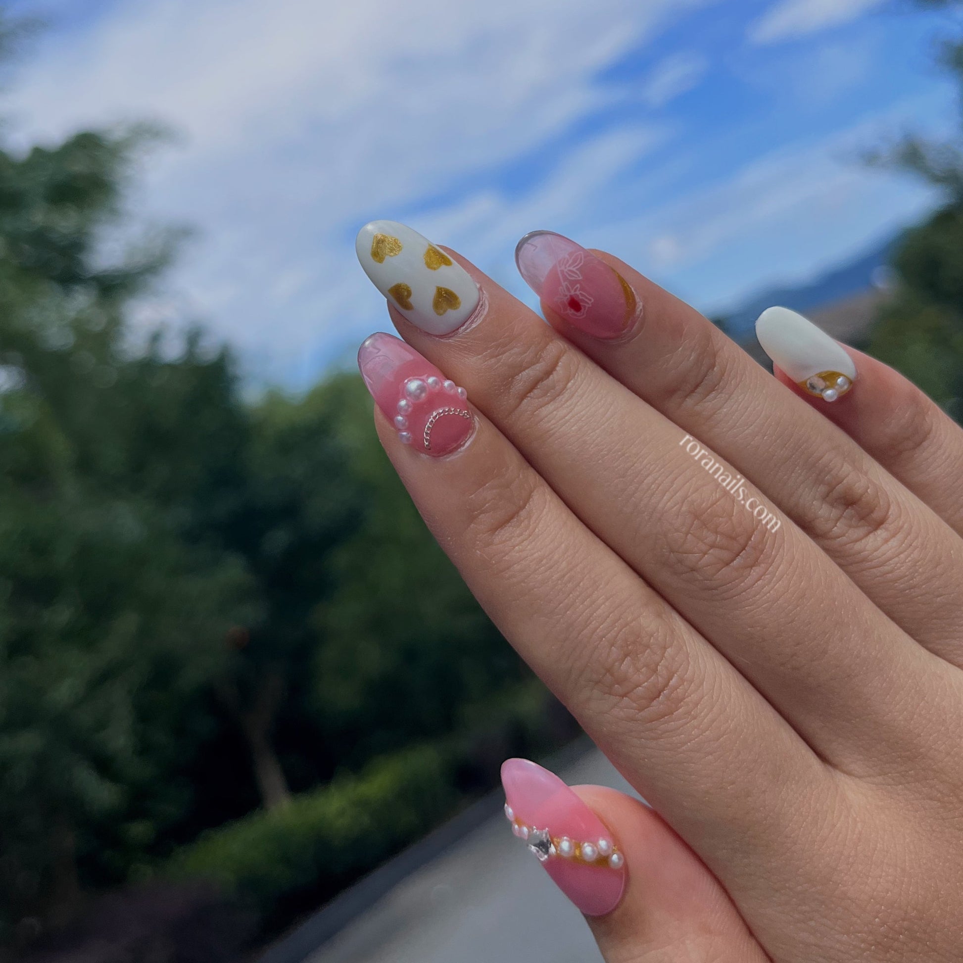 Cute painting short nail - beaded - roranails