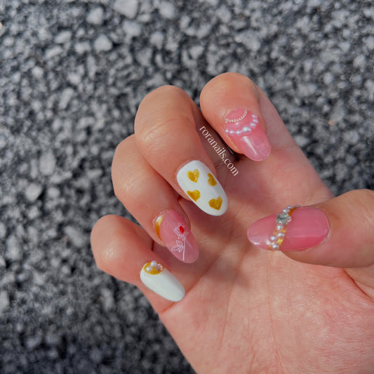 Cute painting short nail - beaded - roranails