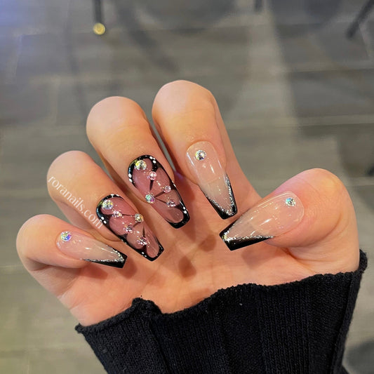 Pink and black cool-dark style butterfly - roranails