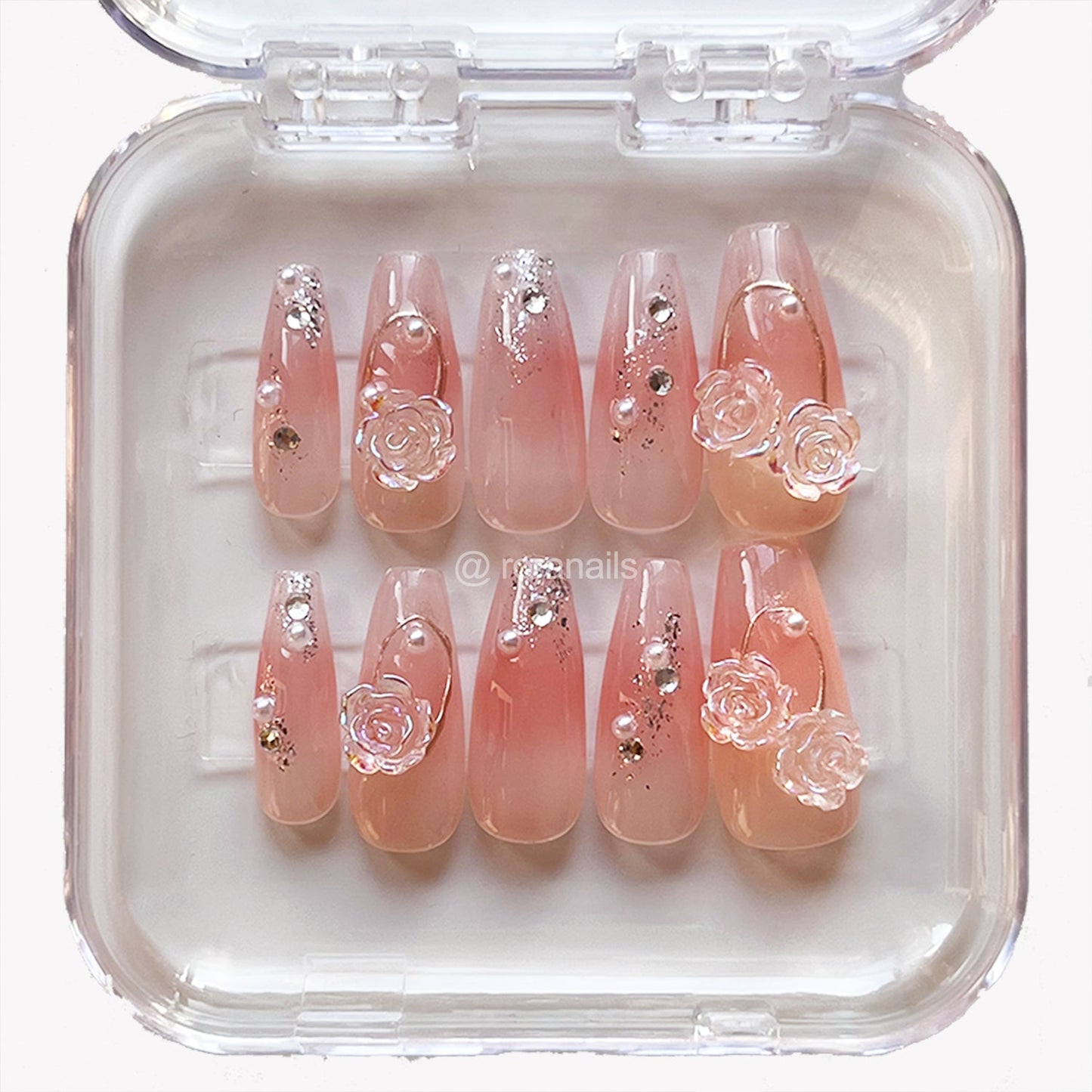 Pink rose irregular long nails - roranails