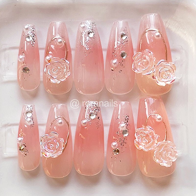 Pink rose irregular long nails - roranails