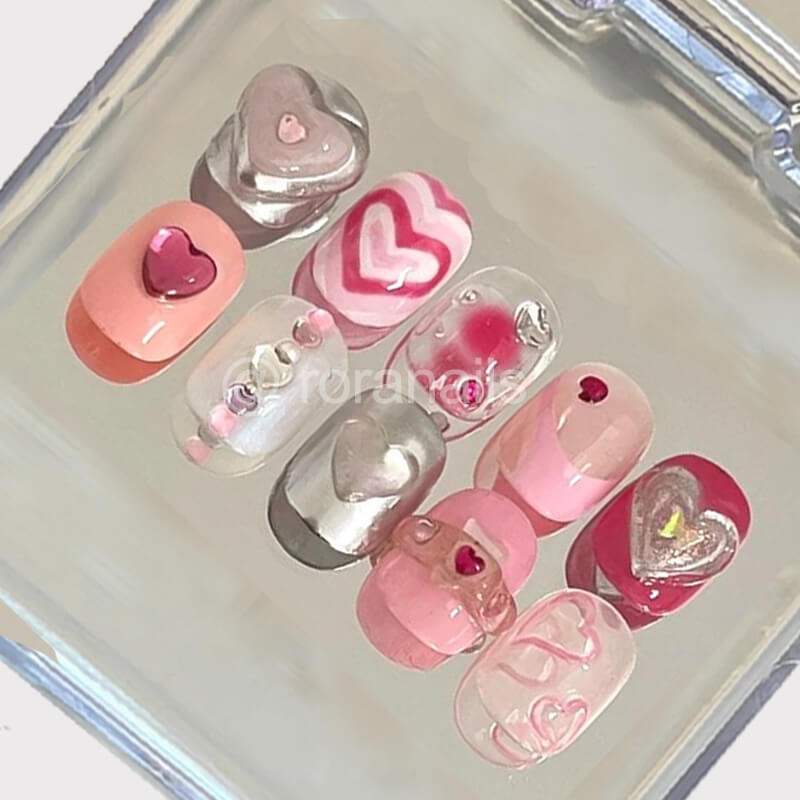 Silver Pink Barbie Heart - roranails