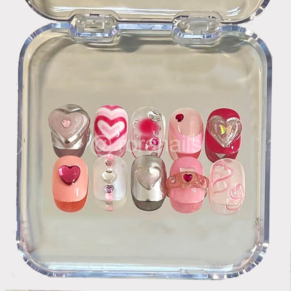 Silver Pink Barbie Heart - roranails